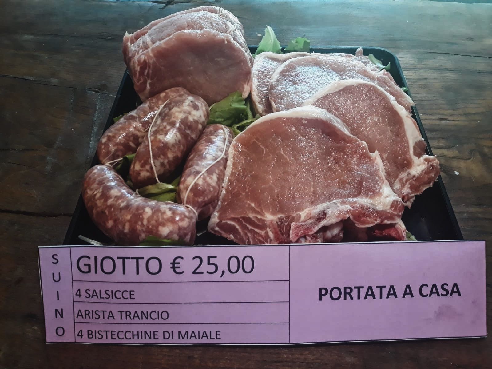 Giotto - 4 Salsicce 0,350 kg ca., Arista trancio 0,500 kg ca., 4 Bistecchine di maiale 0,750 kg ca.