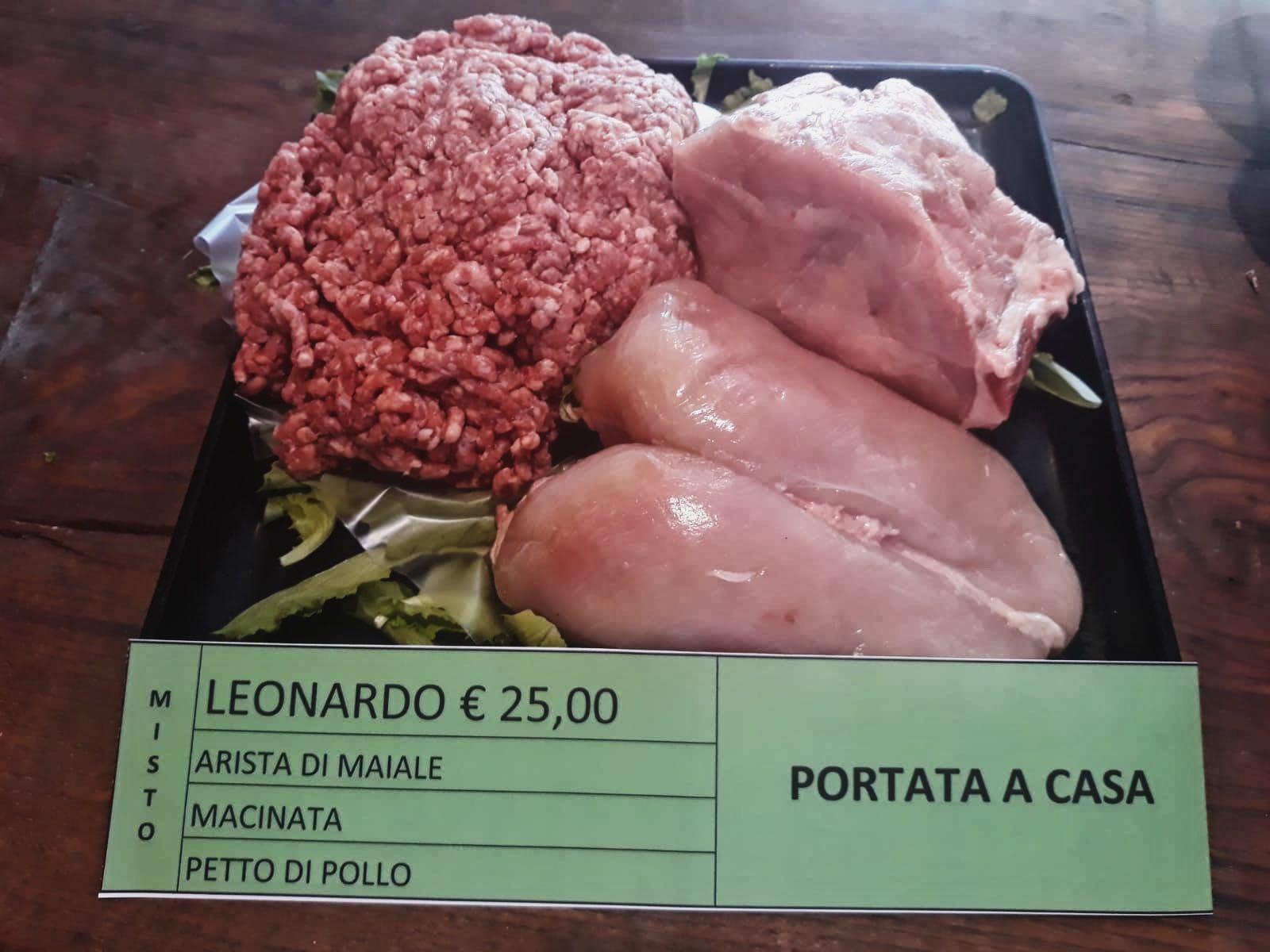 Leonardo - Arista di maiale 0,500 kg ca., Macinata bovino 1 kg ca., Petto pollo 0,500 kg ca.